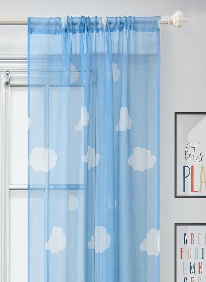 AiFMQQ Cartoon Print White Cloud Sheer Curtains for Kids Bedroom Living Room Rod Pocket Top 2 Panels 63 Inches Long Blue Light-Filtering Sheer Curtain for Nursery Baby Room (W42 L63 inch,Blue Sheer) - Image 5